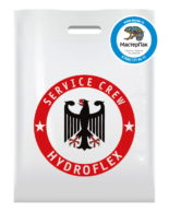 Пакет ПВД с логотипом service crew hydroflex, Химки, 36*45, 70 мкм, вырубная ручка, белый