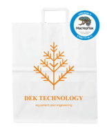 Пакет крафт, бумажный с логотипом "dek technology", 24*28, выбеленный, плоские ручки