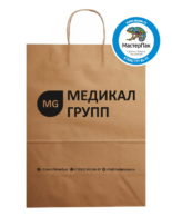 Пакет крафт, бурый с логотипом Медикал Групп, СПб, 29*40 см, крученые ручки