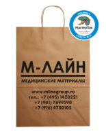 Пакет крафт, бурый с логотипом М-Лайн, Москва, 29*40 см, крученые ручки