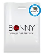 Пакет ПВД, 70 мкм, с вырубной ручкой и логотипом bonny