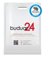 Пакет ПВД с вырубной ручкой и логотипом buduar24, 70 мкм, 30*40 см