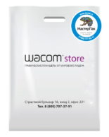 Пакет ПВД с вырубной ручкой и логотипом wacom store, 70 мкм, 30*40