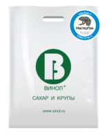 ПВД пакет, 70 мкм, с вырубной ручкой и логотипом ВИНОЛ
