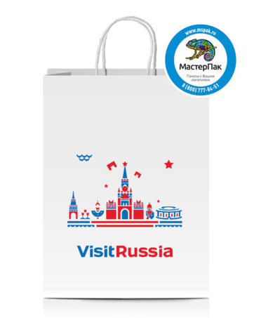 Пакет крафтовый с логотипом Visit Russia, крученые ручки, 37*32*20, Москва, 80 гр.